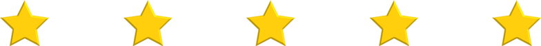 Five yellow stars evenly spaced in a horizontal row on a light background, representing a five-star rating.